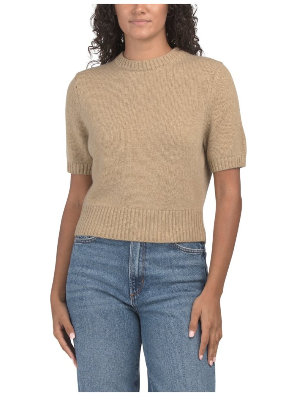 Toccin Elsie Short Sleeve Sweater Wool Cashmere Biscotti Tan Crew Neck Knit